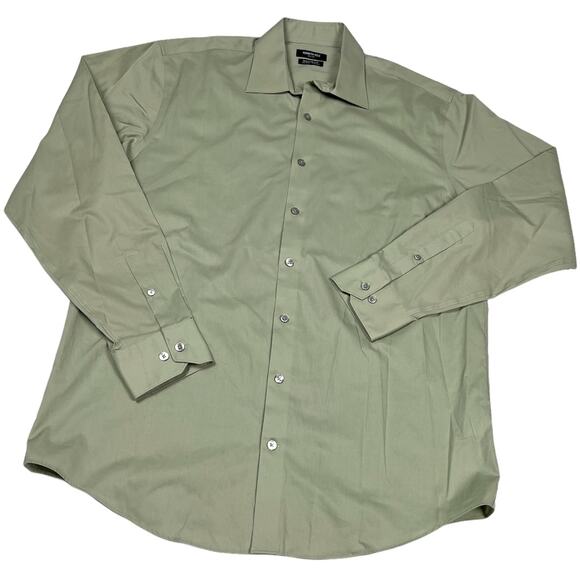 Kenneth Cole Button Front Shirt Non-Iron Regular Fit Green Long Sleeve Men's XL - Picture 1 of 8